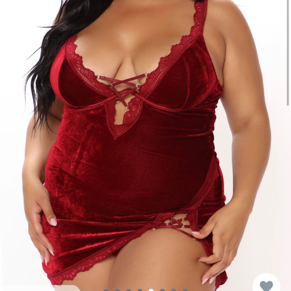 Fashion nova wine by the fireplace velvet chemise